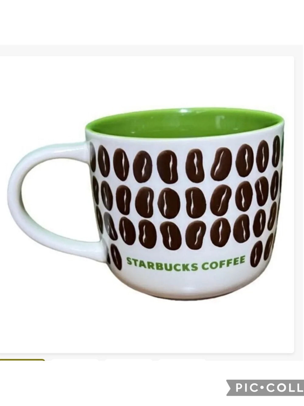 Starbucks 2009 Coffee Bean Bone China Ceramic Mug Green/White preowned